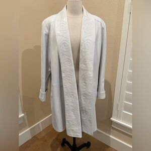 Vtg 80's Peter Caruso Swing Coat White Leather Embroidered Knee Length L (?)
